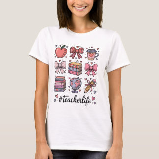 #LärareLiv Söt Rosa Coquette-båge Skolmaterial T Shirt