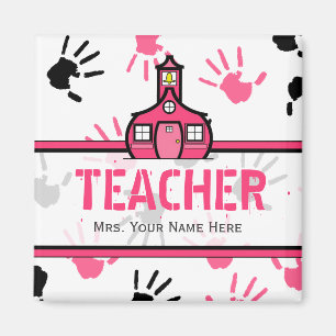 Läraremagnet - rosa & svart Handprints Magnet