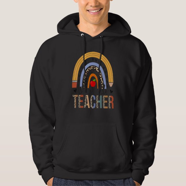 Läraren Leopard Boho Rainbow tillbaka till Sch 1:a Hoodie (Framsida)