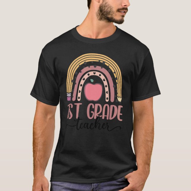 Läraren Leopard Boho Rainbow tillbaka till Sch 1:a T Shirt (Framsida)