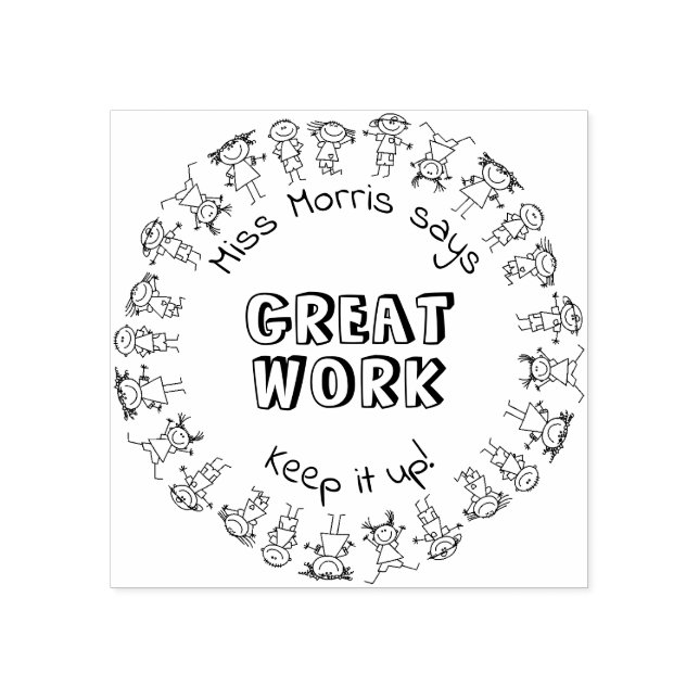 Läraren med eget namn säger Underbar Work Rubber F Stämpel (Tryck)