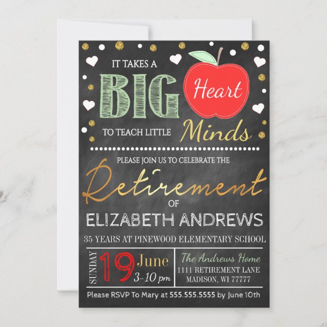 Läraren Pension Chalkboard har ett stort hjärta Inbjudningar (Framsida)