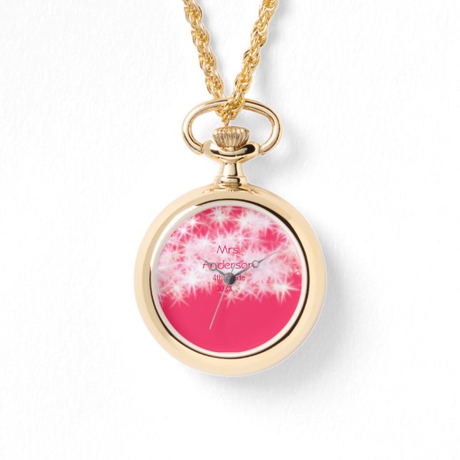 Läraren Red rosa glitter gnistra Back to school ap Armbandsur (Framsida)