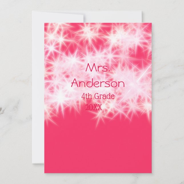 Läraren Red rosa glitter gnistra Back to school ap Inbjudningar (Framsida)