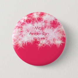 Läraren Red rosa glitter gnistra Back to school ap Knapp