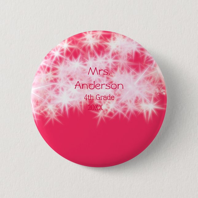 Läraren Red rosa glitter gnistra Back to school ap Knapp (Framsida)