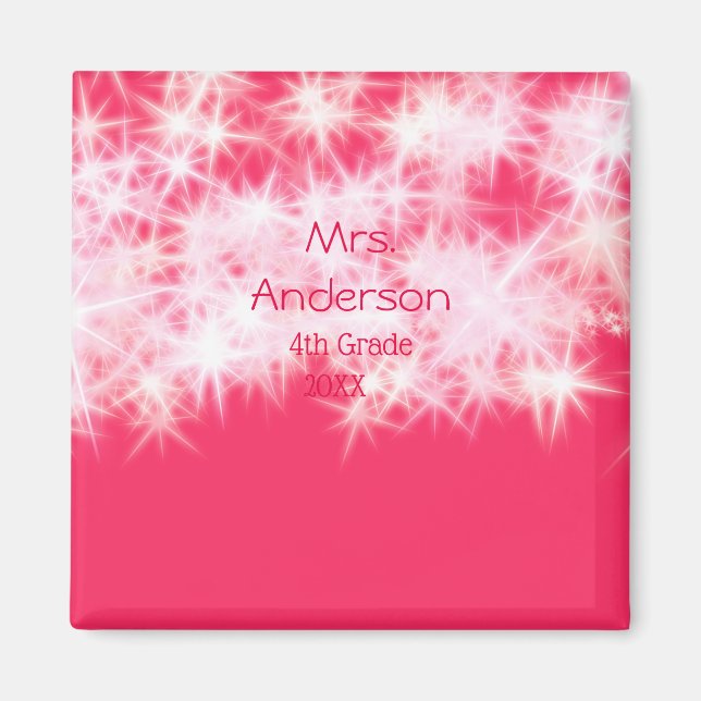 Läraren Red rosa glitter gnistra Back to school ap Magnet (Framsidan)
