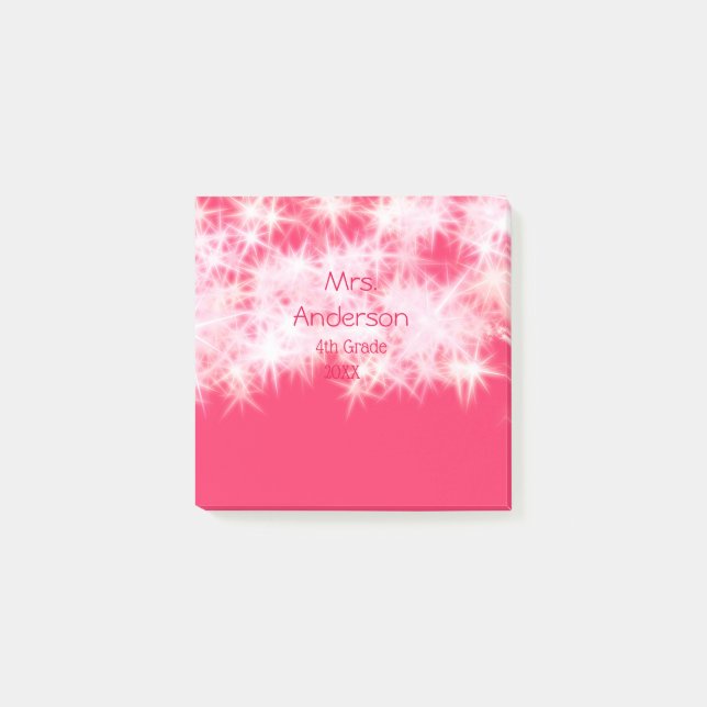 Läraren Red rosa glitter gnistra Back to school ap Post-it Block (Framsida)