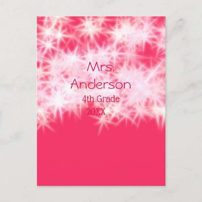 Läraren Red rosa glitter gnistra Back to school ap Vykort (Framsida)