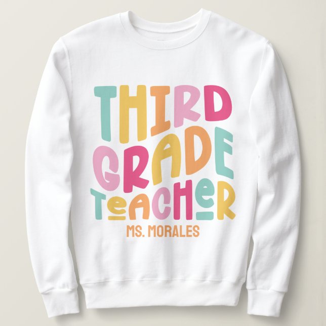 Lärarens färgglada textdesign för 3:e klass t shirt (Design framsida)
