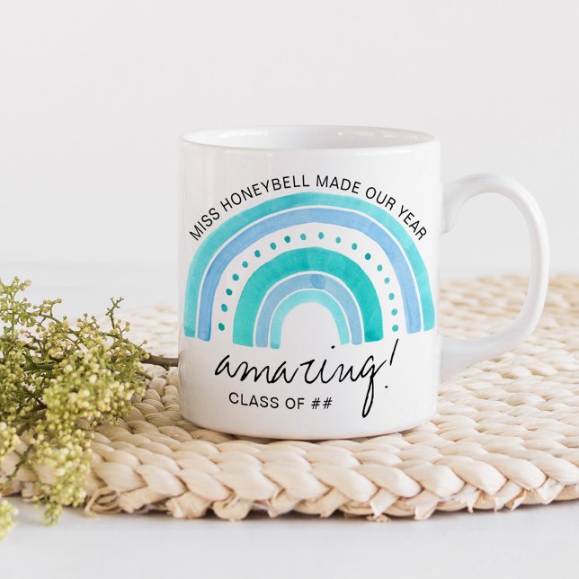 Lärarens namn Fantastisk klass av | Doodle regnbåg Kaffemugg (Amazing Teacher gift mug with rainbow)