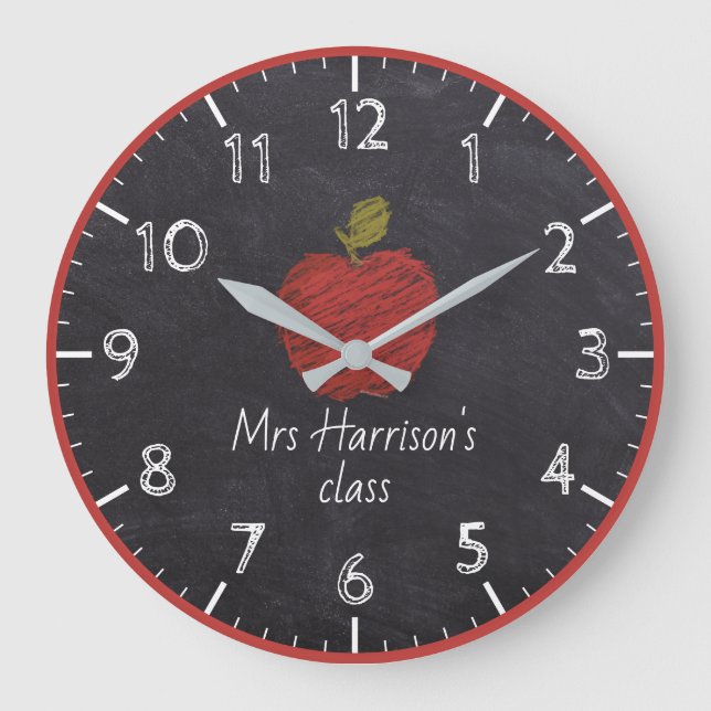 Lärarens Namn Faux Chalkboard Classroom Clock Stor Klocka (Framsida)