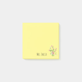 Lärarens namn gula blommönster monogram post-it block