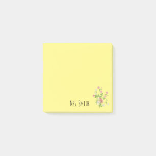 Lärarens namn gula blommönster monogram post-it block