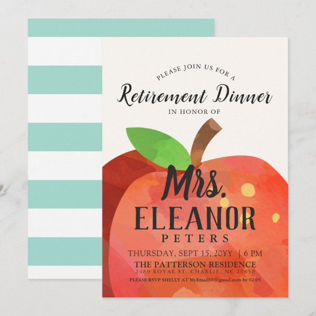 Lärarens pensionsmiddag | Festinbjudan Inbjudningar (Fram/baksida)