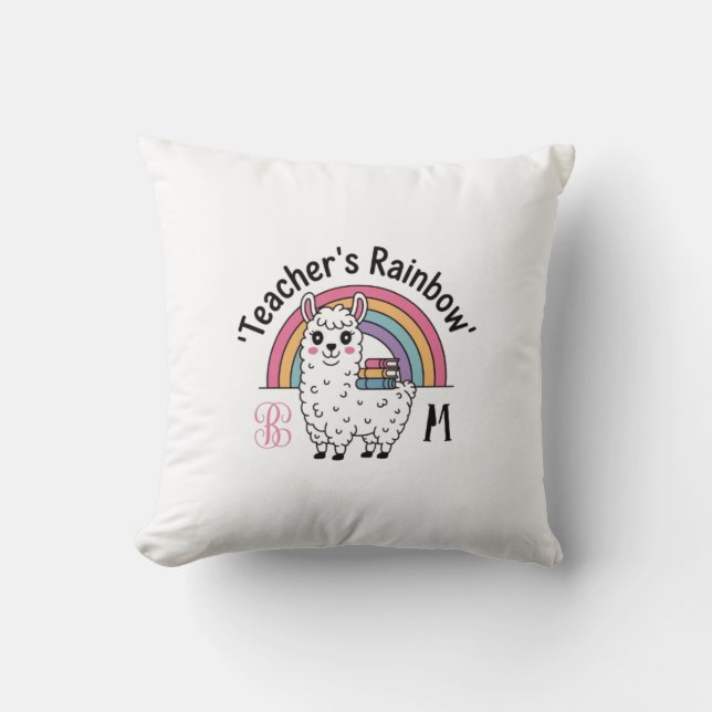 "Lärarens regnbåge" Dekorativ kudde - Cute Llama,  (Framsida)