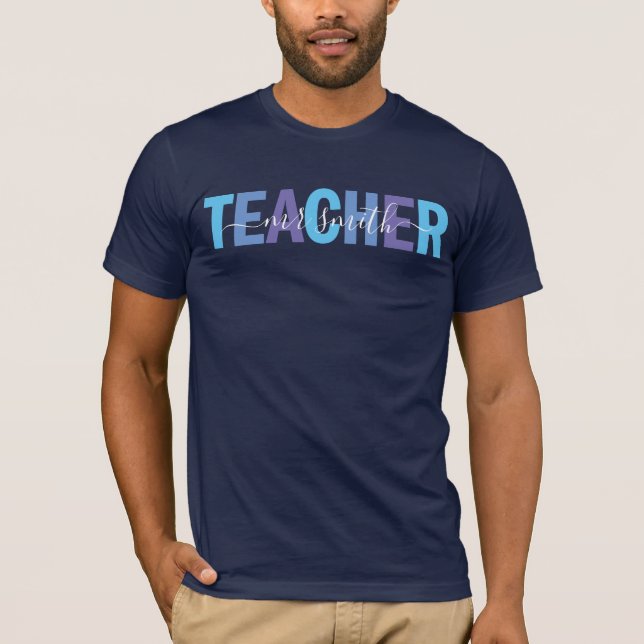 Lärarens skriptnamn Blå och Lila Herr T Shirt (Framsida)