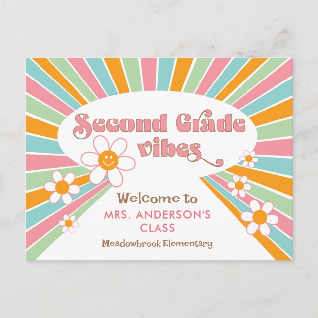 Lärarens välkomnande till Retro på andra Klass 70- Vykort (Framsida)