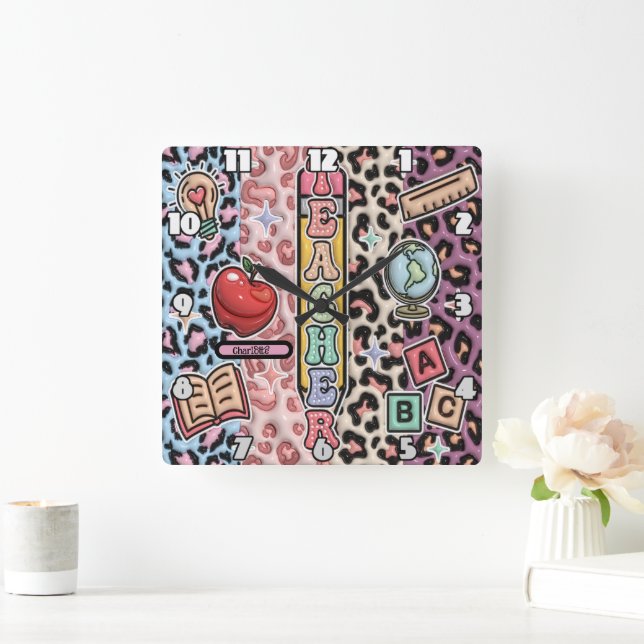 Lärarens Vild Learning Safari Design Fyrkantig Klocka (Hem)