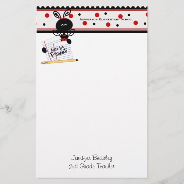Lärarens Whimsical Ladybug Stationery Brevpapper (Framsida)