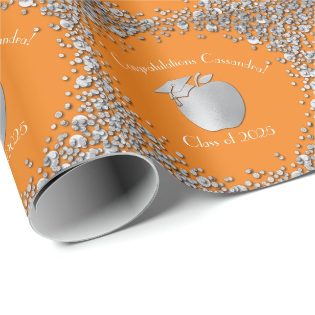 Lärarexamen Utexaminerad Orange Silver Presentpapper (Rullad Hörn)