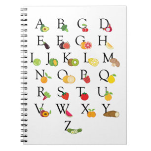 Lärarfrukt och grönsaker ABC Alphabet A-Z Anteckningsbok