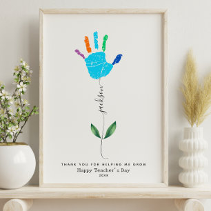 Lärarhandavtrycksblomma med läromedel poster