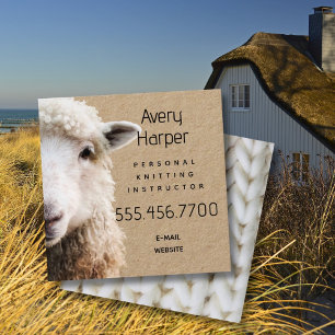 Lärarkort för Cute Lamb Sheep Knitting Instruction Fyrkantigt Visitkort