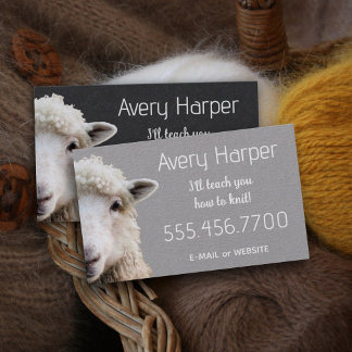 Lärarkort för Cute Lamb Sheep Knitting Instruction Visitkort