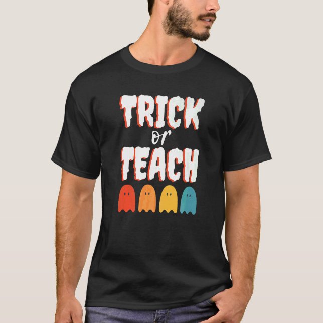 Lärarkostym Trick Or Teach Retro spöken Halloween T Shirt (Framsida)