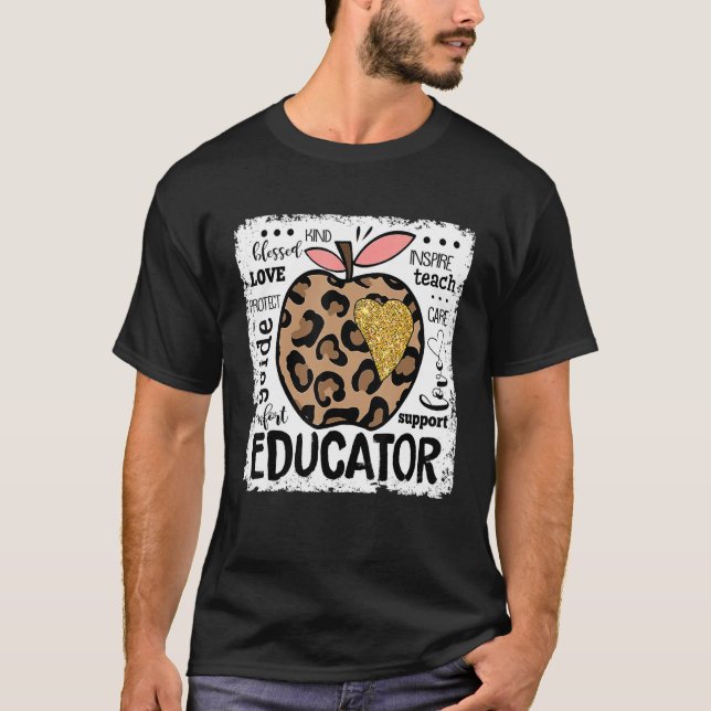 Lärarlärare Leopard Apple Kärlek Team tillbaka til T Shirt (Framsida)