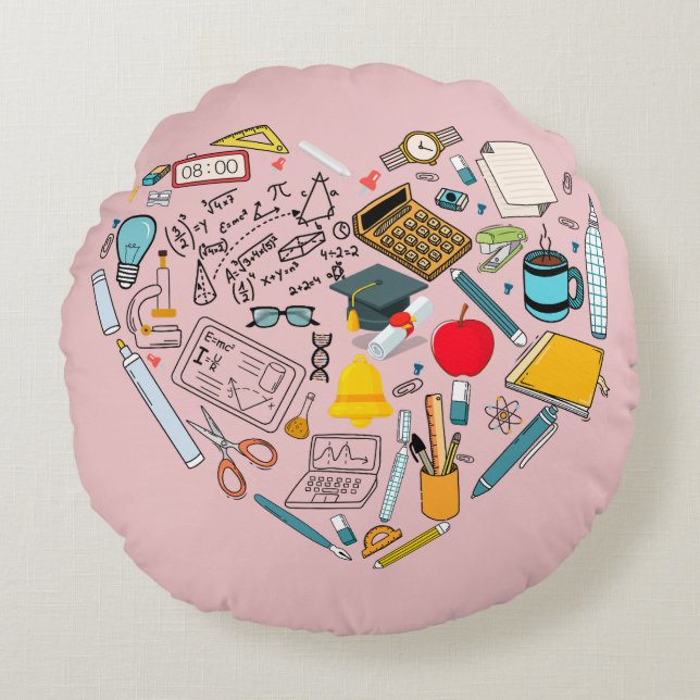 Lärarlärare Professor Verktyg Heart Rund Kudde (Framsidan)