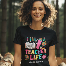 Lärarliv färgglatt retro citat t-shirt