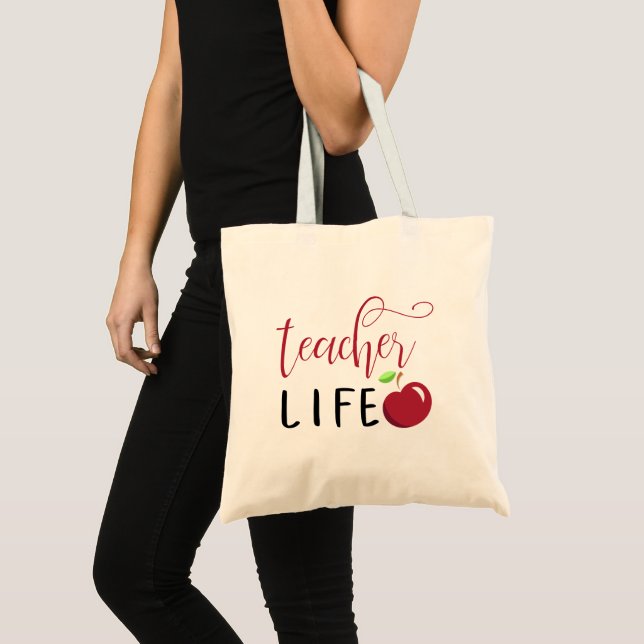 lärarliv röd äpple typografi lärare tygkasse (Framsida (produkt))