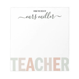 Lärarmanuss namn och varma neutrala pastellfärger anteckningsblock
