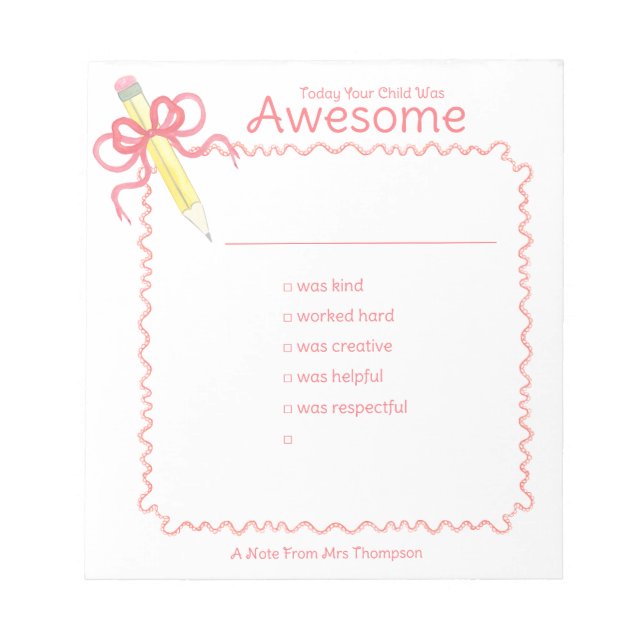 Lärarmeddelande om bra | Penna med ben Anteckningsblock (Framsida)