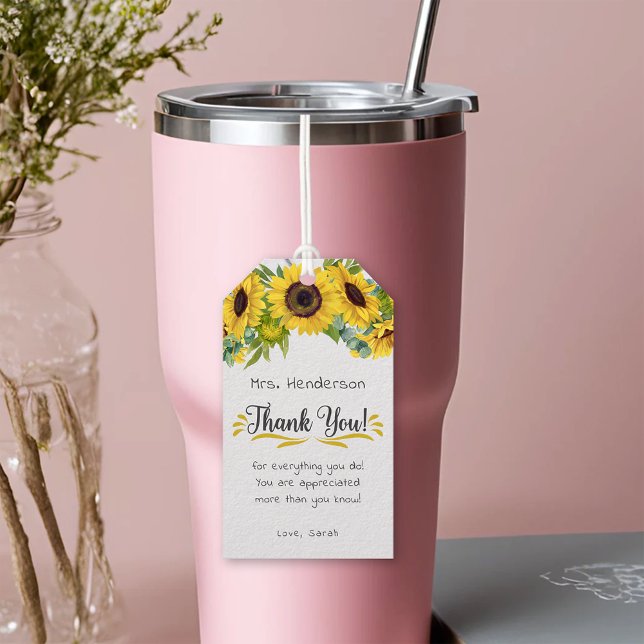 Lärarmentor för solroslärare Tack Presentetikett (Sunflower Thank You Teacher Mentor Appreciation Gift Tags)