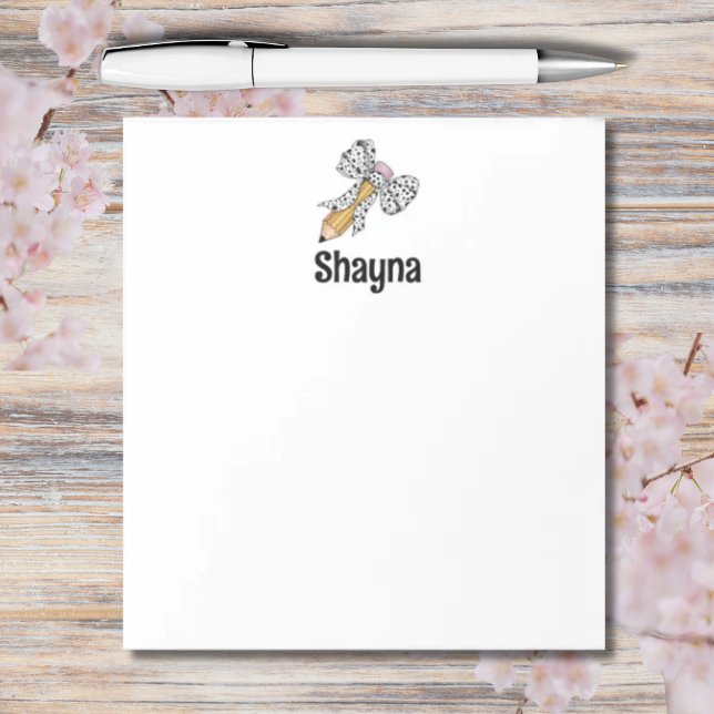 Lärarpenna för personlig med djurtrycksbåge anteckningsblock (Personalized pencil with bow and animal print)
