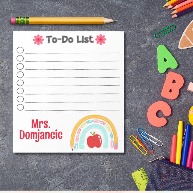 Lärarpenna med Personlig för regnbåge med äpple Anteckningsblock (Teacher rainbow retro personalized to do list)