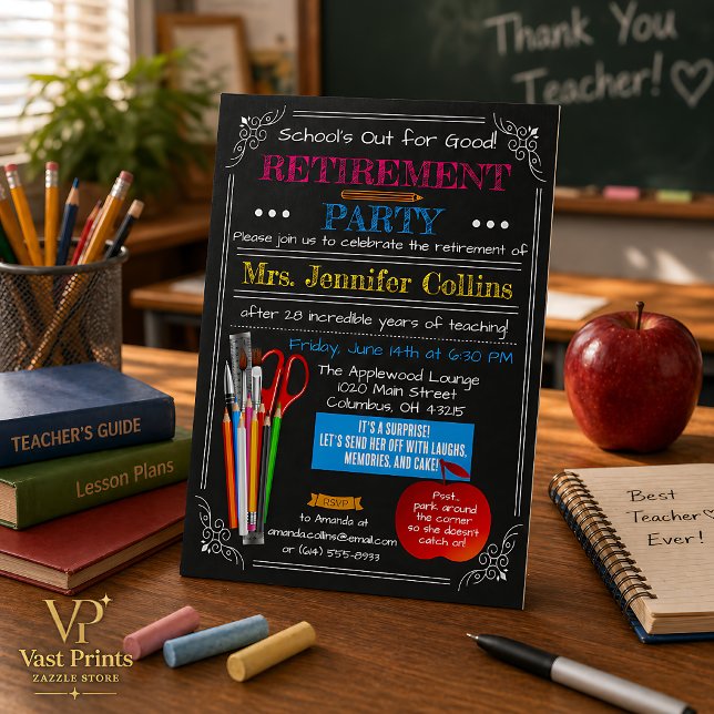 Lärarpensions svarta tavlan inbjudningar (Teacher Retirement Chalkboard Invitation
)