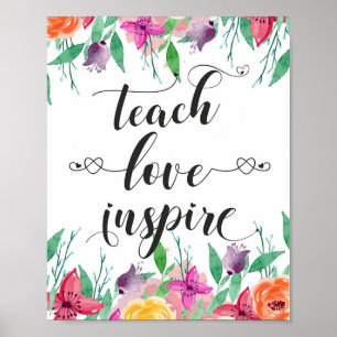 Lärarpresent Lär Kärlek Inspirera Citat Blommig Te Poster