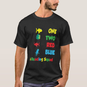 Lärarruta ett två röda blåa fiskar t shirt