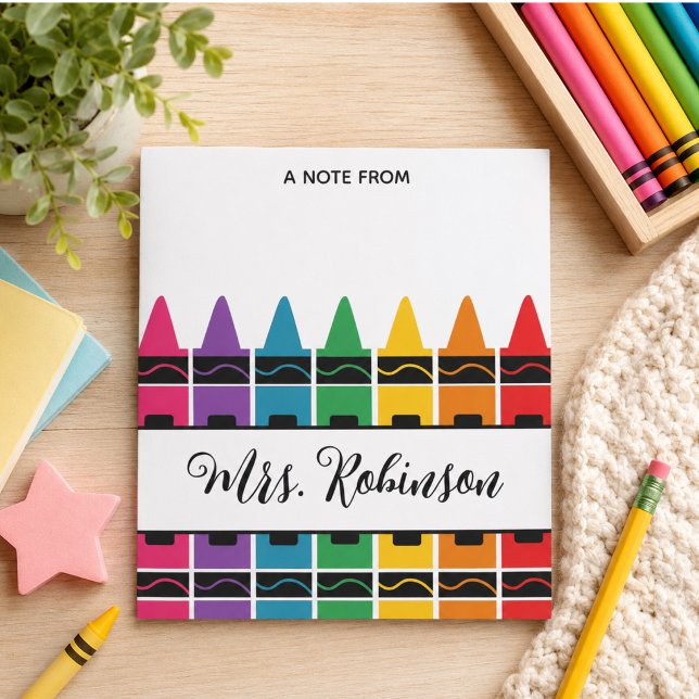 Lärarskattningsregnbågsfärgpenna Notepad Anteckningsblock (Teacher Appreciation Rainbow Crayon Notepad)