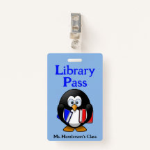 Lärarskola Bibliotek Hall Pass Badge