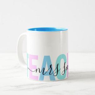 Lärarskript Namn Rosa Lila Aqua Ombre Färg Två-Tonad Mugg