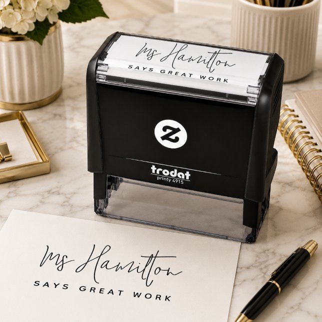 Lärarstämpel | Bra Arbetsstämpel för Betygsättning Självfärgande Stämpel (Personalized teacher stamp for marking homework, worksheets, and student papers with praise.)