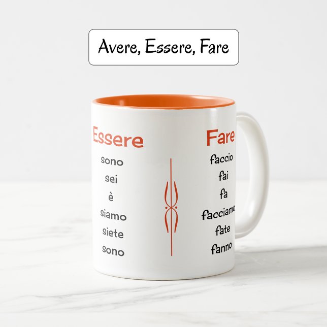 Lärarundervisning i italienska verb Två-Tonad mugg (Two-tone mug, orange color option)