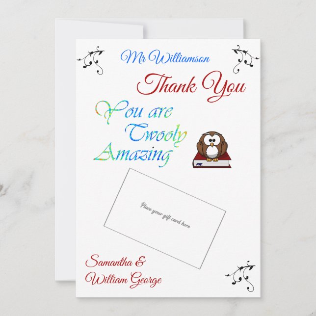 Läraruppskattat Uggla-tack-betalkort Kort (Framsida)