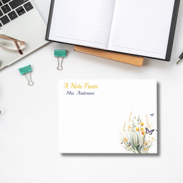 Läraruppskattning för anpassningsbar av vildblommo post-it block (Cute, a note from custom wildflowers' teacher appreciation post-it note)