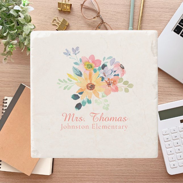 Läraruppskattning för Blommigten Rustic Watercolor Stenunderlägg (Skapare uppladdad)